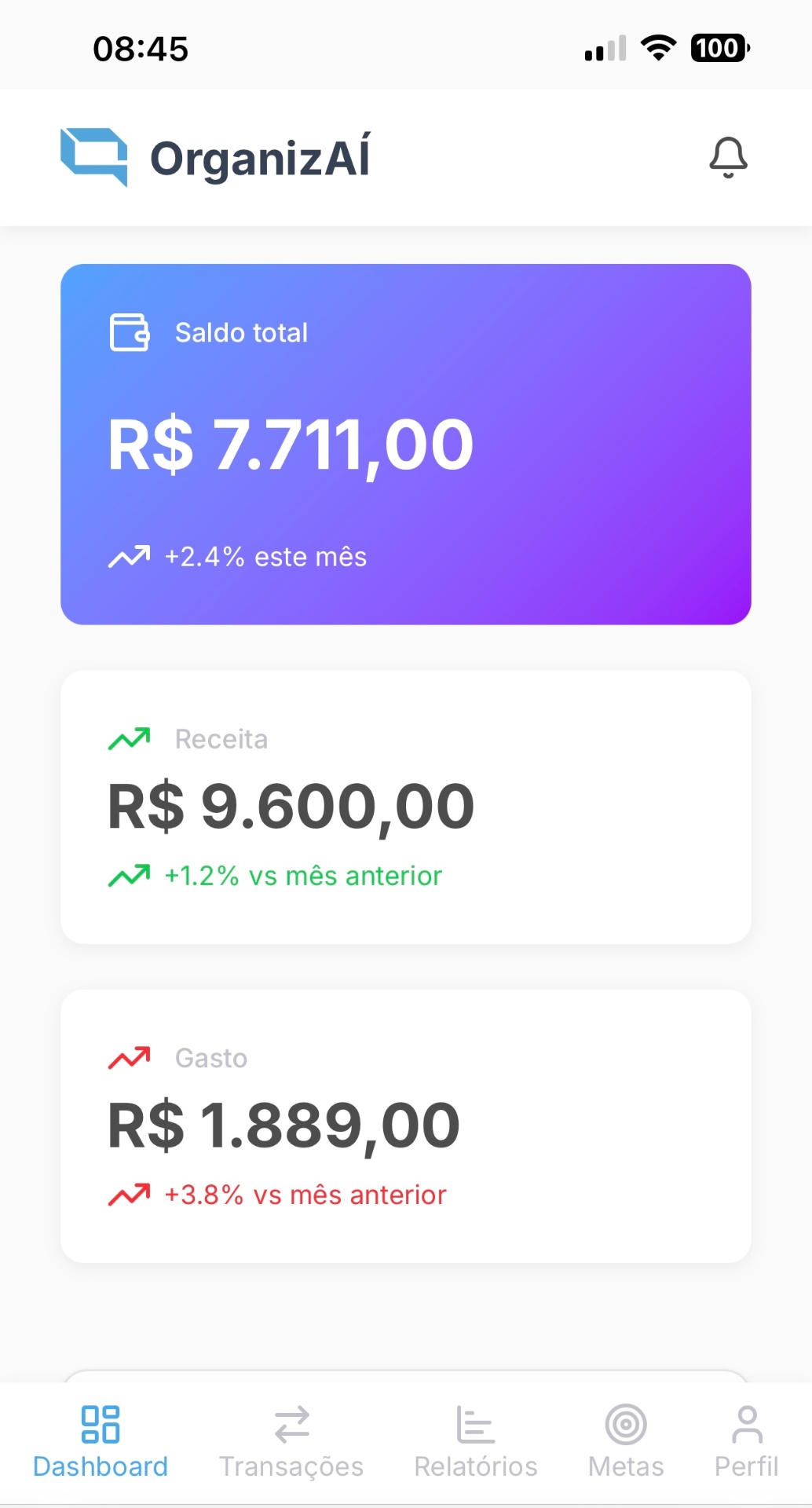 Dashboard no celular